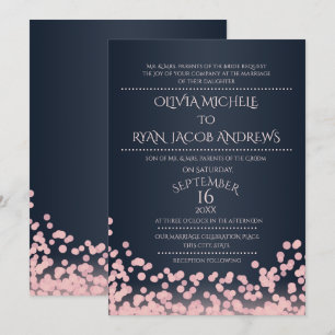 Convites Casamento de Confetti Gala, Rosa e Marinho