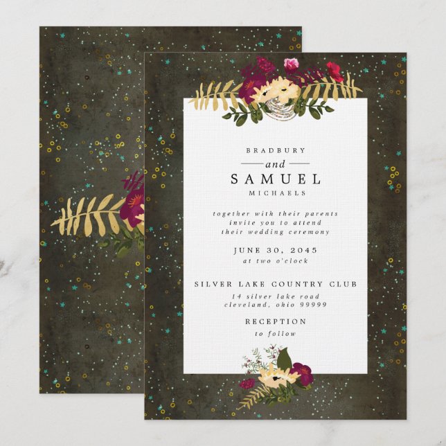 Convites Casamento de Constelação de Estrelas de Prata Dour (Frente/Verso)