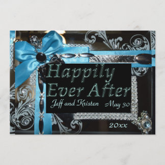 Convites Casamento de Conto de Fadas - Azul claro, preto e