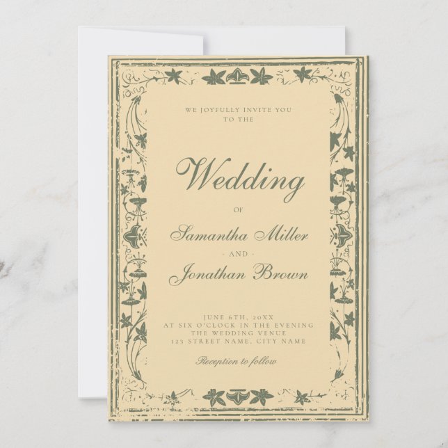 Convites Casamento de Conto de Fadas em Marfim Antigo (Frente)