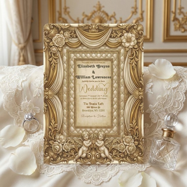 Convites Casamento de Conto de Fadas Vitoriano Cherub Vinta (Criador carregado)