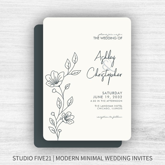 Convites Casamento de Contorno de Folhagem de Cinzas Espaci (Criador carregado)