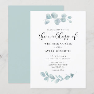 Convites Casamento de cor aquática minimalista