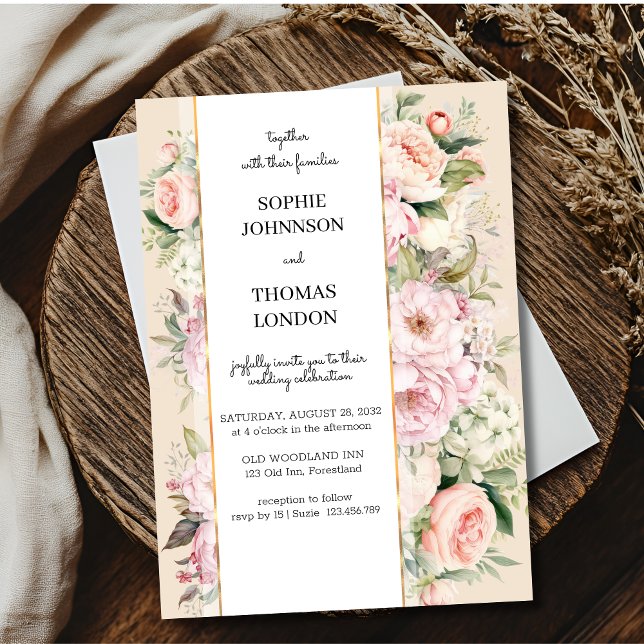 Convites Casamento de cor d'água com flores rosa (Criador carregado)