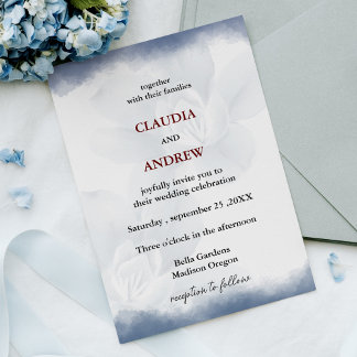 Convites Casamento de Cor de Água Botânica Floral Azul Dust