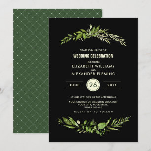 Convites Casamento de Cor de Água Botânica Verde Preta