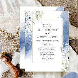 Convites Casamento de Cor de Água Floral Azul e Branco Eleg