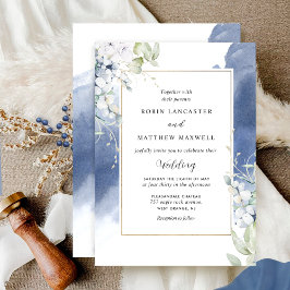 Convites Casamento de Cor de Água Floral Azul Elegante, Mar