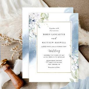 Convites Casamento De Cor De Água Floral Azul Pálida, Branc