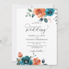 Convites Casamento De Cor De Água Floral Do Teal Burnt Oran