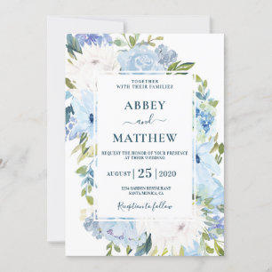 Convites Casamento de cor de água floral Dusty Blue