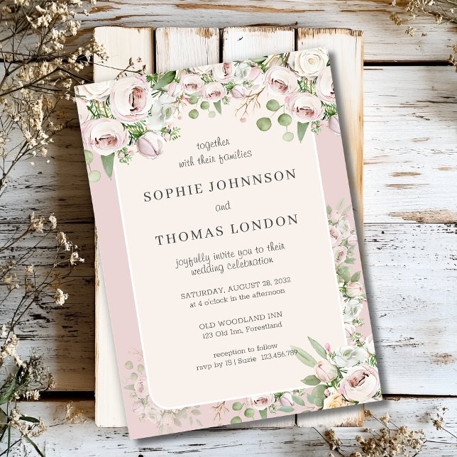 Convites Casamento de cor de água floral Dusty rosa (Criador carregado)