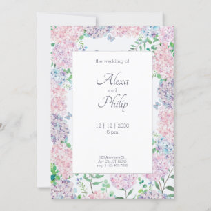 Convites Casamento de Cor de Água Floral Púrpura