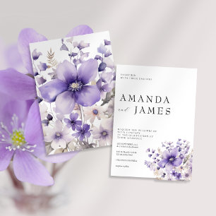 Convites Casamento de Cor de Água Floral Púrpura