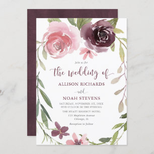 Convites Casamento de cor-de-água florida rústica com blush