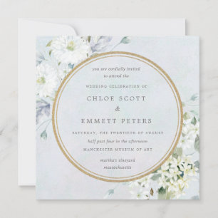 Convites Casamento de Cor Floral Azul e Branca