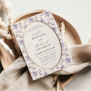 Convites Casamento de Cor Floral Púrpura Elegante