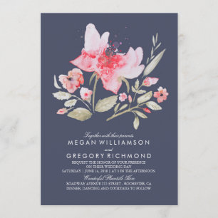 Convites Casamento de cor natural rosa e Marinho