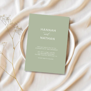 Convites Casamento de Cor Verde Sage Minimalista do Script 