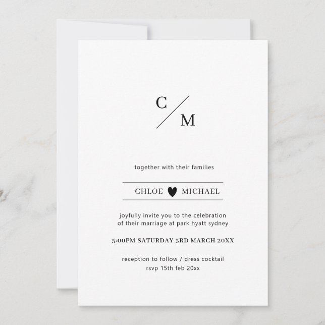 Convites Casamento de coração de amor moderno e minimalista (Frente)