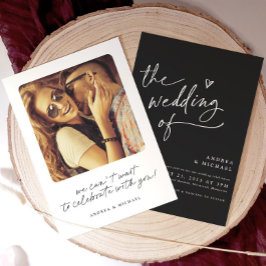 Convites Casamento de Coração de Escrita Branca e Negra Mod