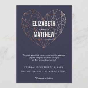 Convites Casamento de coração geométrico rosa de ouro moder