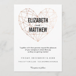 Convites Casamento de coração geométrico rosa de ouro moder