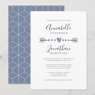 Convites Casamento de Coração Simples Geometria e Seta Az