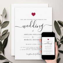 Casamento de Coração Vermelho com Caligrafia Mínim