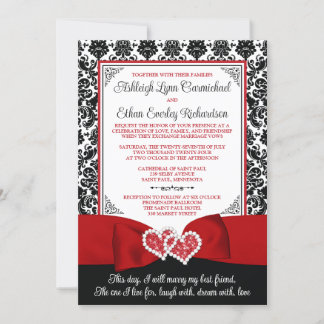 Convites Casamento de Corações de Amor com Damasco Negro