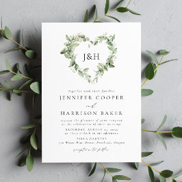 Convites Casamento de Corações de Flores Brancas e Verdura 