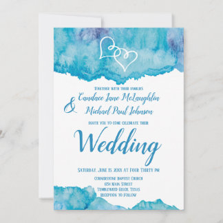 Convites Casamento de Corações Duplos de Cor Azul Teal