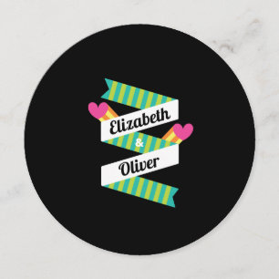 Convites Casamento de Corações Rosa e Stripes Verde, na déc