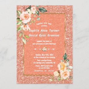 Convites Casamento de Corais Vivos Modernos Flores Corais