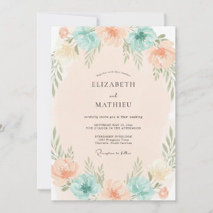 Convites Casamento de Coral Aqua Folhagem Eucalipto