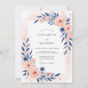Convites Casamento de Coral Ardósia Folhagem Eucalipto