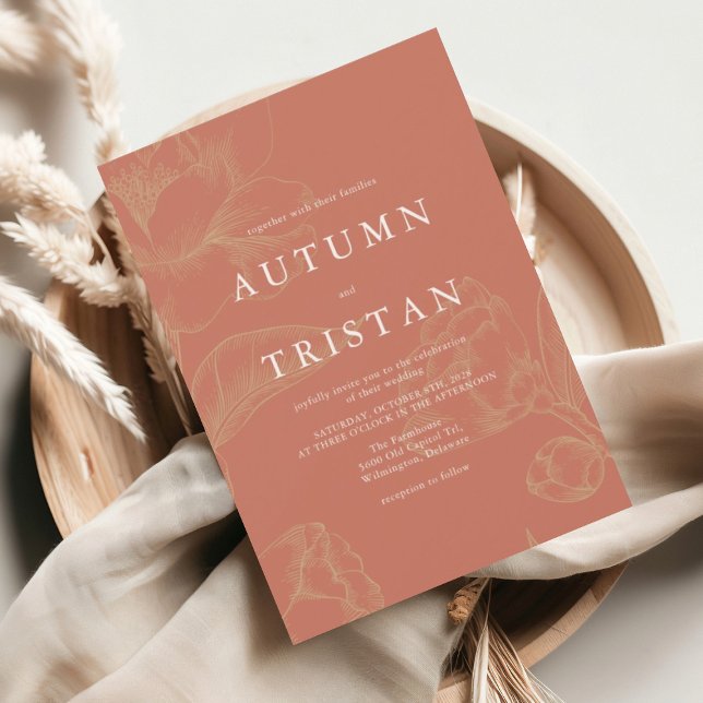 Convites Casamento de Coral Botânico ELENA (Criador carregado)