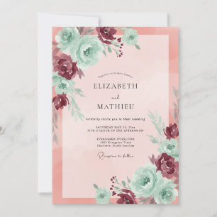 Convites Casamento de Coral Burgundy Ranunculus Eucalipto