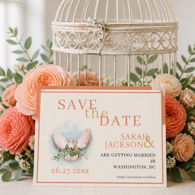 Convites Casamento de Coral das Pombas Românticas Salvar a  (Criador carregado)