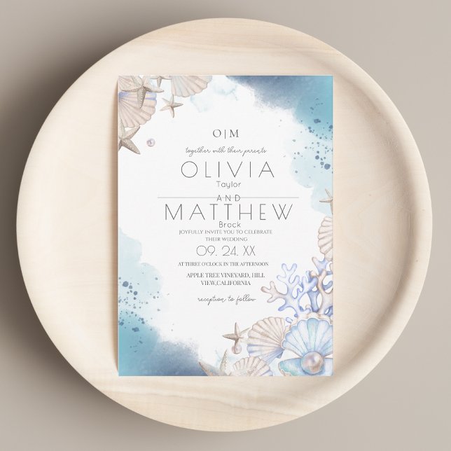 Convites Casamento de Coral de Praia do Oceano Elegante Sua (Criador carregado)