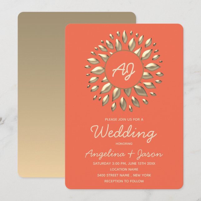 Convites Casamento de Coral de Verão (Frente/Verso)