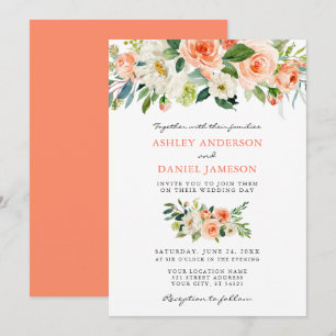Convites Casamento de Coral Floral Elegante