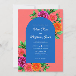 Convites Casamento de Coral Magenta Zinnia Eucalipto