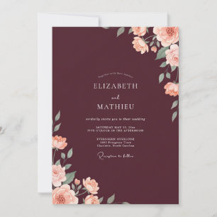 Convites Casamento de Coral Marrom Folhagem Poeira Eucalipt