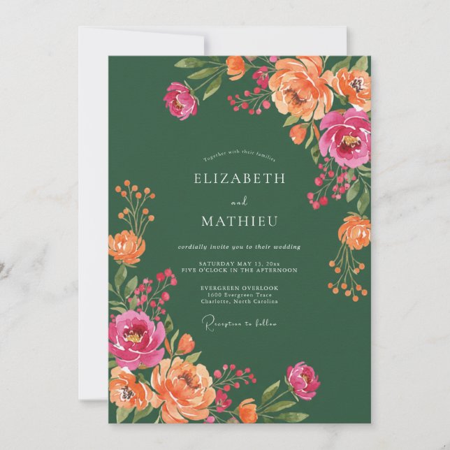 Convites Casamento de Coral Ranunculus Eucalipto (Frente)