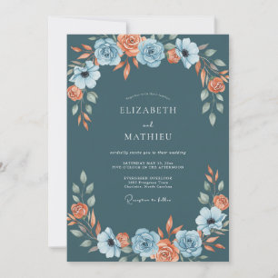 Convites Casamento de Coral Ranunculus Eucalipto Azul-Verde