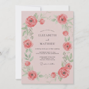 Convites Casamento de Coral Ranunculus Folhoso