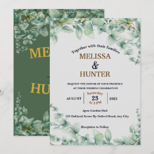 Convites Casamento de Cores Aquáticas Florais Mínimas Elega