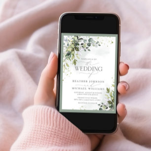 Convites Casamento de Cores de Água Botânica Elegante