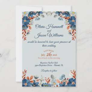 Convites Casamento de Cornflower Blue & Copper